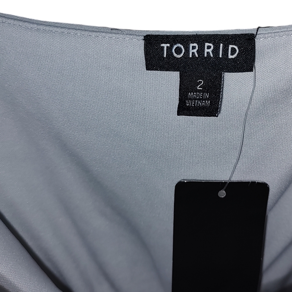 torrid Light Gray Midi Dress with Pink Floral Print - Picture 5 of 6